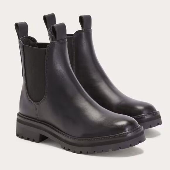EVERLANE The Lug Chelsea Boot Black Leather Pull On Stretch Ankle Size 7.5 NEW - Picture 1 of 6